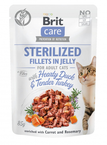 Brit Care Cat - Fillets in Jelly with Hearty Duck & Tender Turkey - Sterilized 